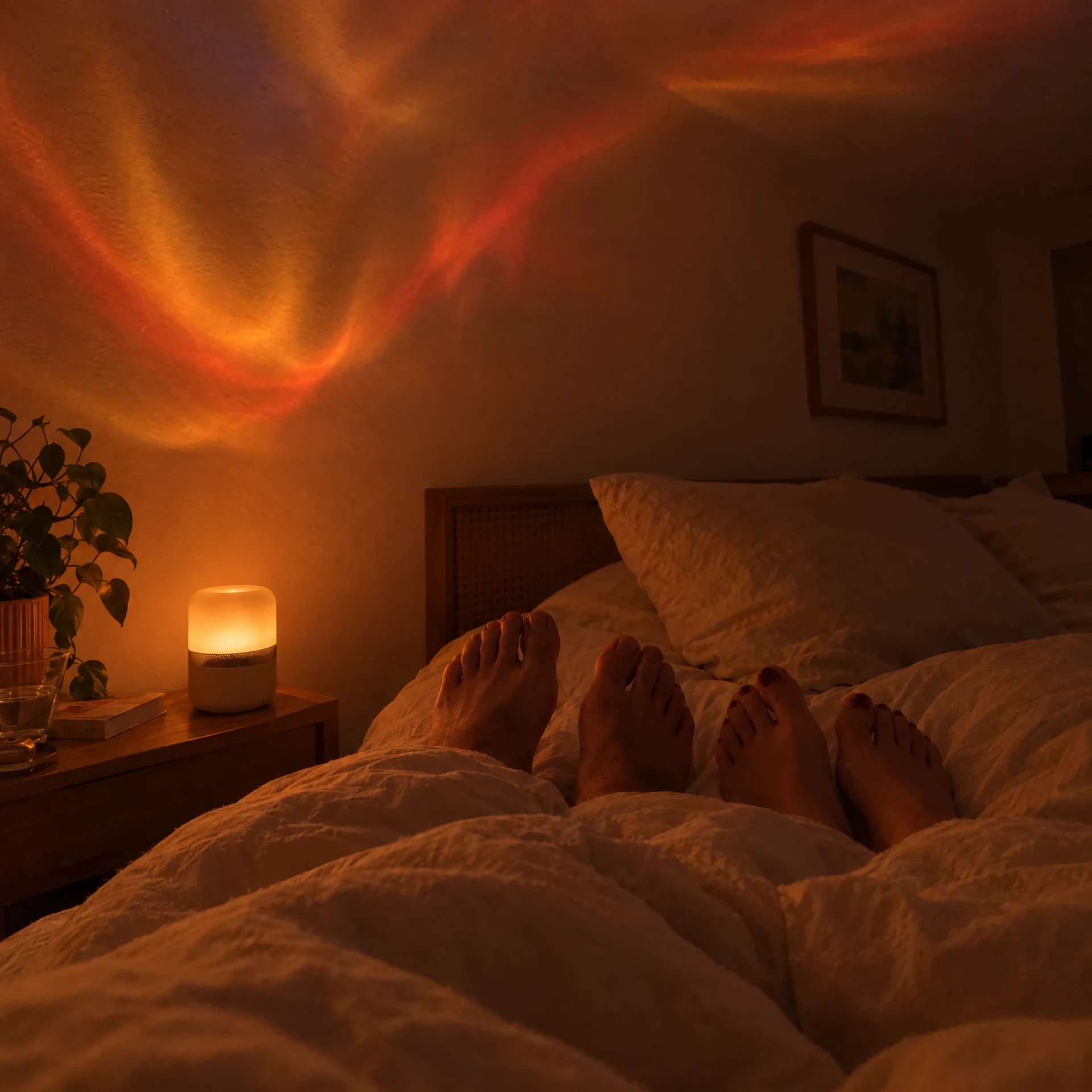 Cama en pareja bajo la aurora de Clavelux